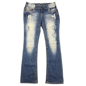 Ariya Jeans Womens 5/6 Medium Wash Distressed Bootcut Embellished Low Rise Denim